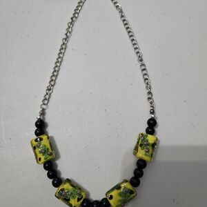 Elegant Yellow and Black Beaded Necklace